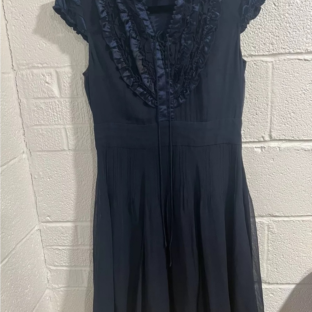 Y2K Nelli By Janice Jaraicie Navy Blue Silk Ruffled Dress Size 4